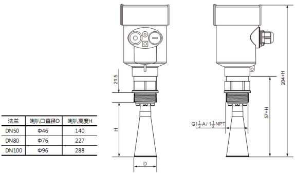 RD-705型內(nèi)浮頂儲(chǔ)罐雷達(dá)液位計(jì)尺寸圖