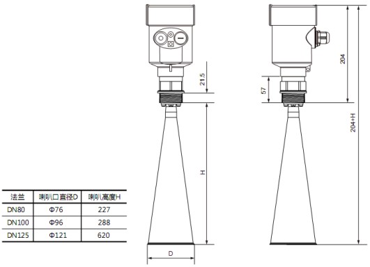 RD-708型內(nèi)浮頂儲(chǔ)罐雷達(dá)液位計(jì)尺寸圖